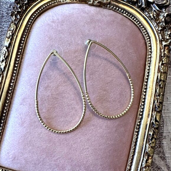 Park Lane Jewelry - Gold-Tone Teardrop Hoop Earrings With Textured Detail By Park Lane Jewelry
